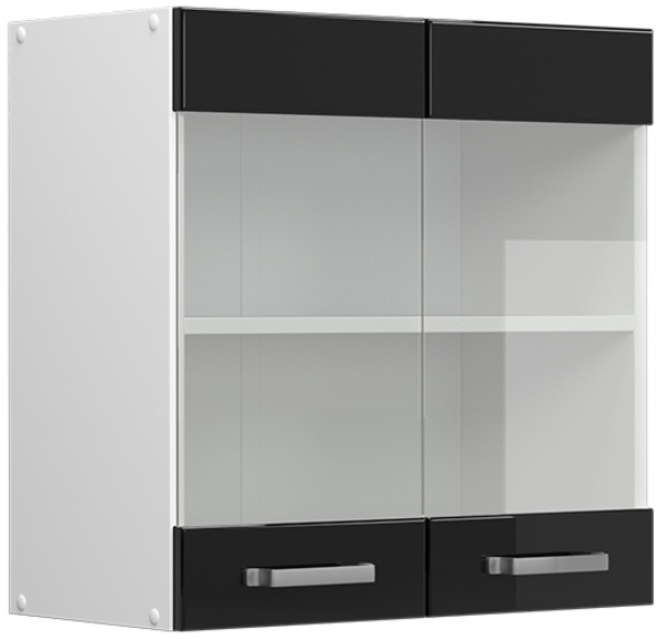 Küchenglasschrank R-Line Schwarz Hochglanz 60 cm Vicco