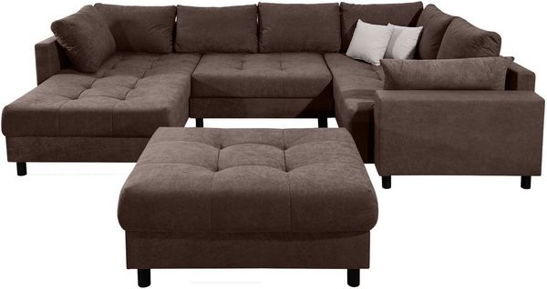 COLLECTION AB Wohnlandschaft Toni U-Form mit Armlehne, inkl. Hocker und Zierkissen in abgesetzter Farbe, mit Bonnelfederkern