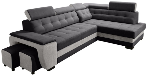 robin 'Grand' Ecksofa mit Schlaffunktion, Bettkasten & Kopfstützen, hochelastischer Schaum schwarz / silber, 277 x 180 x 86 cm