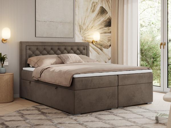 Boxspringbett, Modern Bett mit Multipocket-Matratze und zwei Bettkästen - JASIR - 180 x 200 cm - Braun Velvet - H4