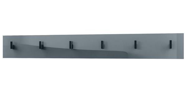 Vladon Garderobenpaneel Linea V1 (Wandgarderobe, mit 6 Kleiderhaken), Grau Hochglanz (110,5 x 14,5 x 3,5 cm)
