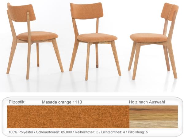 4x Holzstuhl Norina 32 Polsterstuhl Esszimmerstuhl Küchenstuhl Variant Eiche natur geölt, Masada orange