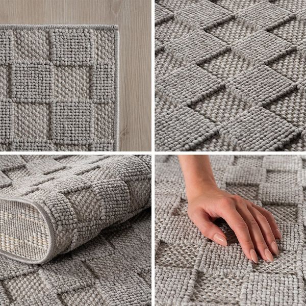 Teppium Teppich Bouclé-Teppich im skandinavischen Stil mit Karomuster, Rechteckig, Höhe: 20 mm, Kurzflor Schlingen Teppich Grau Boucle-Loop Wohnzimmer Teppich