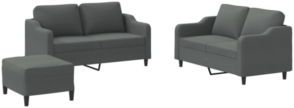 vidaXL 3-tlg. Sofagarnitur mit Kissen Dunkelgrau Stoff 3201811