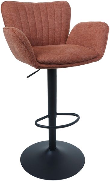 Barhocker HWC-M67, Drehstuhl Barstuhl, mit Armlehne Fußablage drehbar Stoff/Textil Eisen FSC® ~ terrakotta Fuß schwarz