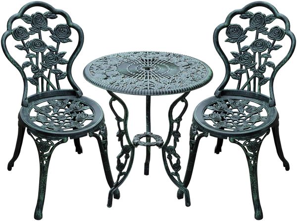 Bistroset 3-tlg, Gartenset Gartenmöbel Antik Grün aus Gussaluminium für Balkon & Terrasse
