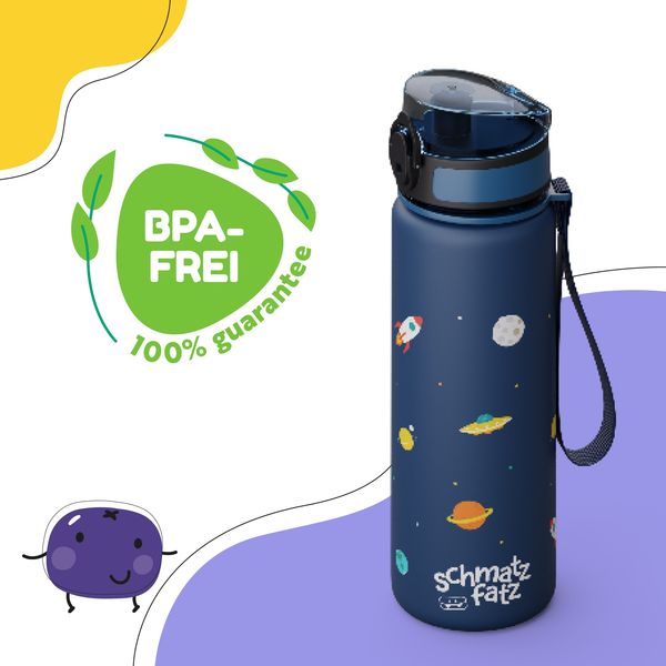 schmatzfatz Trinkflasche Kinder 500ml - Auslaufsicher, BPA-frei, 1-Klick-Verschluss, Tritan, Kinderfreundliches Design, Geeignet für Kohlensäurehaltige Getränke, Green Fruit