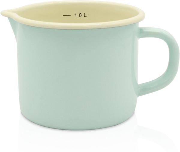 KRÜGER 104146 Milchtopf mit Ausguss 1000 ml mit Literskala, Mint, Stahlemaille