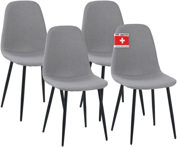 Albatros Esszimmerstuhl BARI mit Stoff Bezug, 4er Set Grau, stilvolles Vintage Design, belastbar mit 110Kg, Polsterstuhl - Moderner Küchenstuhl