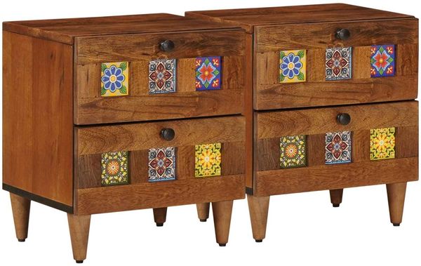 vidaXL Nachttisch 2 pcs Braun 40 x 33 x 46 cm Massivholz Mango 4018223