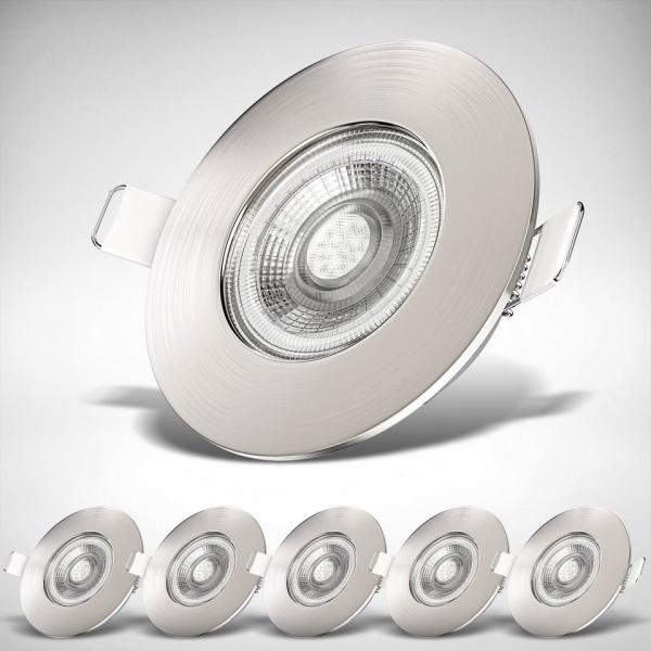 B.K.Licht LED Einbaustrahler LED Bad Einbauleuchten 6er Set Ultra-Flach 25mm - BKL1278, LED fest integriert, Warmweiß, Ø90mm Matt-Nickel 6 x 5W 6x 460 Lumen 3.000K IP44 Badspots Deckenspots
