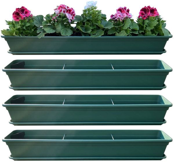 Blumenkasten Balkonkasten Pflanzkasten Grün mit Bewässerungssystem und Untersetzer 80 oder 100cm