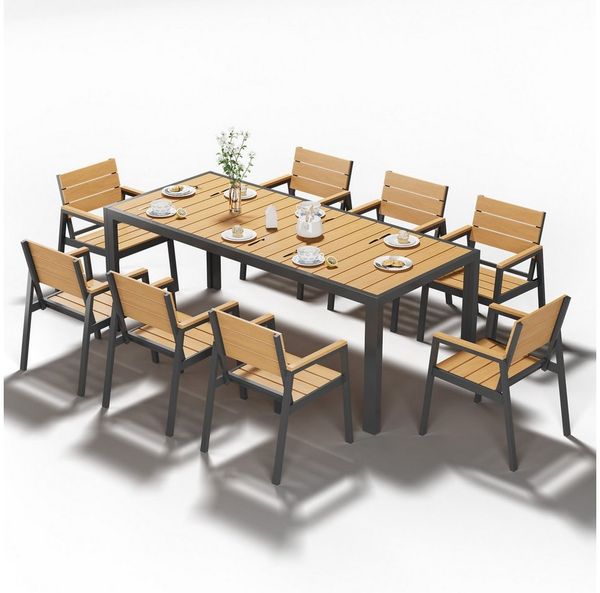 HOMALL Garten-Essgruppe Gartenmöbel Set Essgruppe für 4-8 Personen mit Tisch Garten-Essset, (PS-Holzoptik Garten-Essset, Aluminium-Rahmen Wetterfest & Rostfrei, Terrassen Essgruppe Outdoor Essset für Terrasse Pool Garten Balkon)