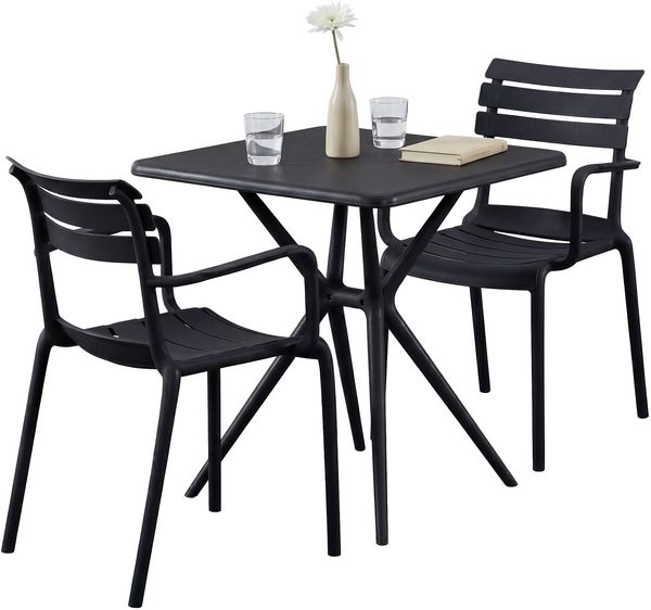 CLP Gartenmöbel-Set Avena mit 2 Stapelstühlen und quadratischen Esstisch 72x72 cm,schwarz
