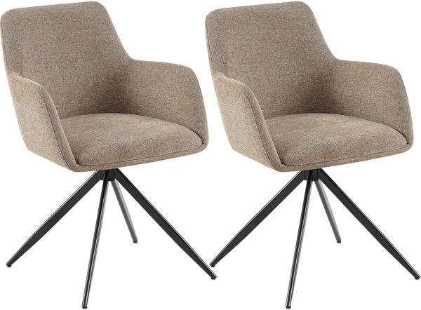 CLP 2er Set Esszimmerstuhl Olema Stoff 180° schwenkbar mit Rückenlehne gepolstert,taupe
