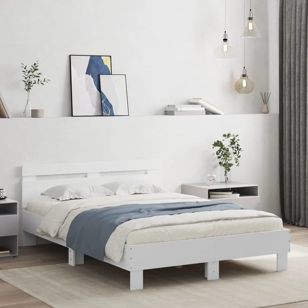 vidaXL Bettgestell mit Kopfteil Weiß 135 x 190 cm Holzwerkstoff 3207441