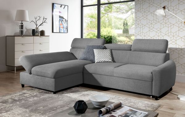 AX LIVING Klein Sofa mit Schlaffunktion Olettio Mini 260 cm Grau L