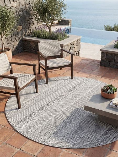 KADIMA DESIGN Teppich VENTOUX Wetterfest UV-Beständig Balkon Waschbar Strapazierfähig, Rund, Höhe: 5 mm, Grau, 80x80 cm, Outdoor Balkonteppich Terrasse Pflegeleicht Robust