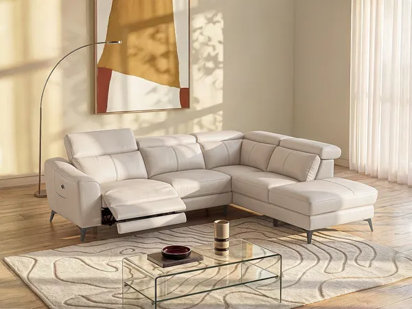 Vente-unique - FORLO Sofa Leder Beige - B 223 cm x H 79 cm x L 275 cm
