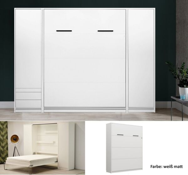 QMM TraumMöbel Schrankbett Wandbett modern vertikal GN 160x200 mit 2 Schränken (Set) vertikal klappbar