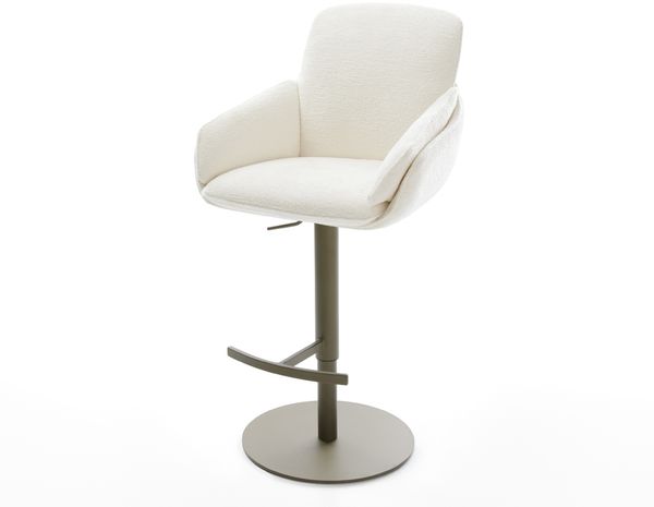 Barstuhl Luan-Flex Bouclé Soft Beige Drehfuß höhenverstellbar Metall Titanfarben