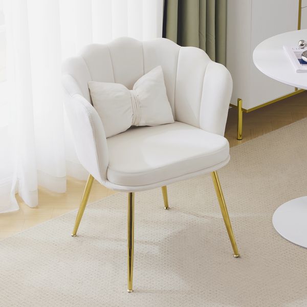 Eleganter Samt Blütenblatt Sessel mit vergoldeten Metallbeinen – Bequemer Polstersessel für Wohnzimmer,Beige