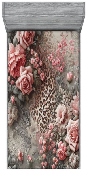 Abakuhaus Spannbettlaken Soft Dekorativer Stoff Bettwäsche Rund-um Elastischer Gummizug, Leopardenmuster Blühender mittelalterlicher Rosengarten