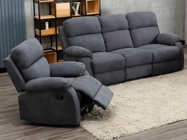Vente-unique - TOLZANO Couchgarnitur mit Sessel Stoff Grau - B 96 cm x H 100 cm x L 201 cm91 cm
