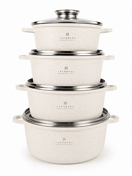 Edenberg Topf-Set Wunderschönes Set beigefarbener Töpfe in 4 verschiedenen Größen, Keramik, Aluminium, Edelstahl, Aluminiumguss (Dank seines eleganten Designs und der praktischen Ausstattung ist dieses Set außerdem eine ideale Geschenkidee für Hochzeit...