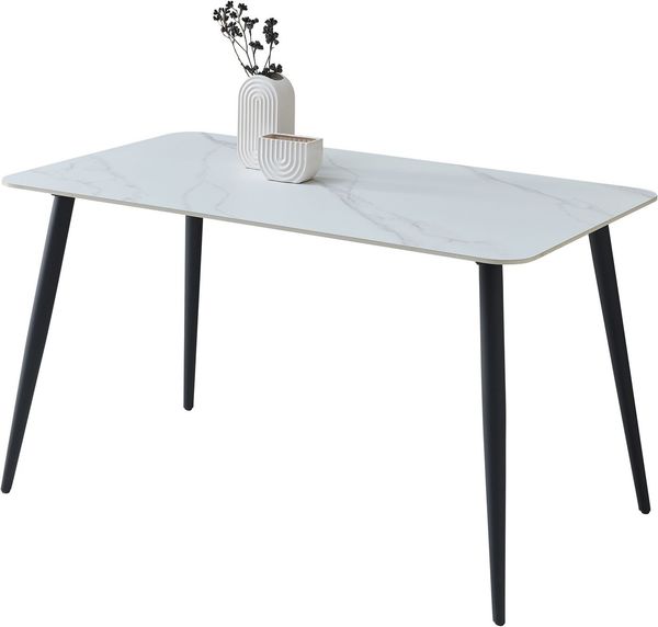 Stolkom Sp.z.o.o. Esstisch Cody Esszimmertisch Keramik, Weiß marmoriert, BxHxT 140x76x80 cm, Keramikoberfläche weiß marmoriert, 4-Fuß Gestell Schwarz matt