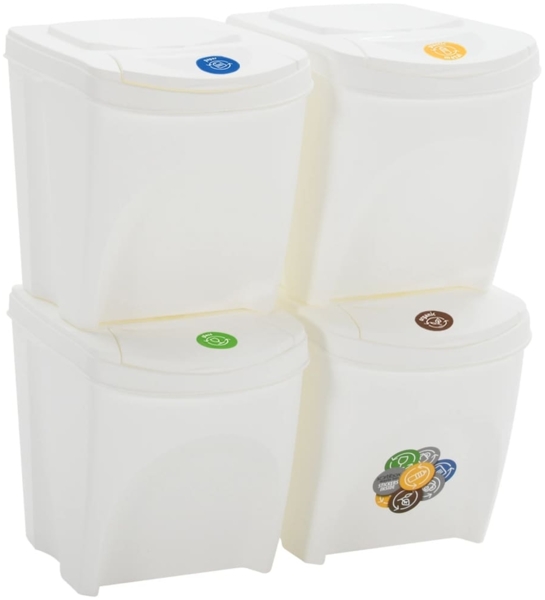 vidaXL Stapelbare Mülleimer 4 Stk. Weiß 100 L Polypropylen 152201