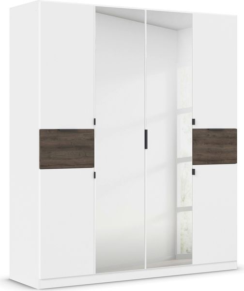 rauch Kleiderschrank, Drehtürenschrank TICAO, 6-türig, 2 Spiegeltüren, 2 Schubkästen, inkl. Türdämpferset, Alpinweiß/Atlantik Oak dunkel, 181 x 210 x 54 cm Bild 3