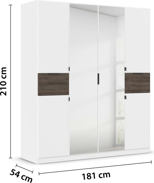 rauch Kleiderschrank, Drehtürenschrank TICAO, 6-türig, 2 Spiegeltüren, 2 Schubkästen, inkl. Türdämpferset, Alpinweiß/Atlantik Oak dunkel, 181 x 210 x 54 cm Bild 4