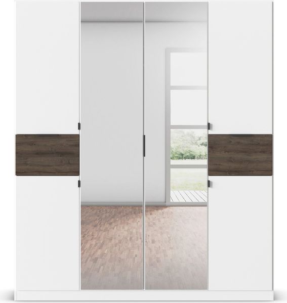 rauch Kleiderschrank, Drehtürenschrank TICAO, 6-türig, 2 Spiegeltüren, 2 Schubkästen, inkl. Türdämpferset, Alpinweiß/Atlantik Oak dunkel, 181 x 210 x 54 cm Bild 2
