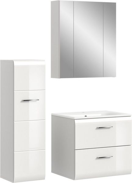 welltime Badezimmer-Set, (Set, 4-St), Florenz, Badkombination 4-tlg, Weiß hochglanz, inkl. Waschbecken