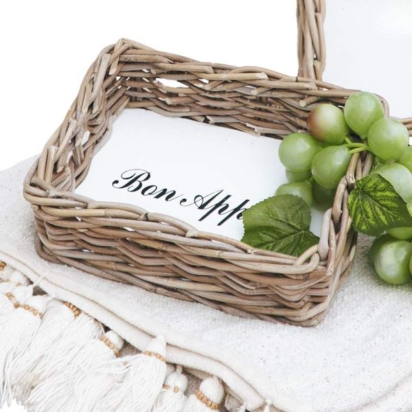 Landhaus-Tablett BON APPETIT 21x27cm Kubu Grey Rattan Handarbeit Geflochten
