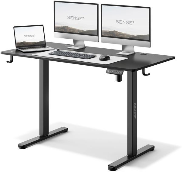 SENSE7 NOJO elektrisch höhenverstellbarer Schreibtisch 120x60 PC & Gaming Tisch mit Speicherfunktio Kabelwanne und Kopfhörerhalter Leise Höhenverstellung für deinen perfekten Stehschreibtisch Schwarz