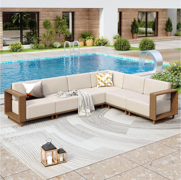 PHI VILLA Gartenlounge-Set, (Rattan Gartenmöbel Set Balkonmöbel, Lounge Möbel Outdoor Sofa Sets für Garten und Terrasse)