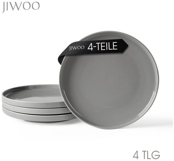 JIWOO Teller 4er Ø26,5cm, Frühstücksteller Salatteller Steakteller Dessertteller, (4 St), Keramik Tellerset Grau Mikrowellen spülmaschinenfest Ø26,5 cm