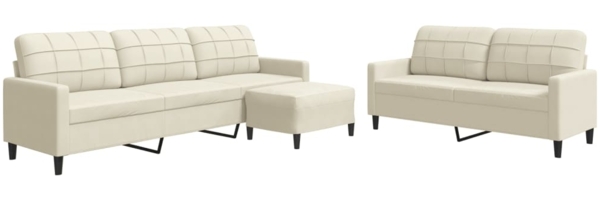 vidaXL 3-tlg. Sofagarnitur mit Kissen Creme Samt 3278489