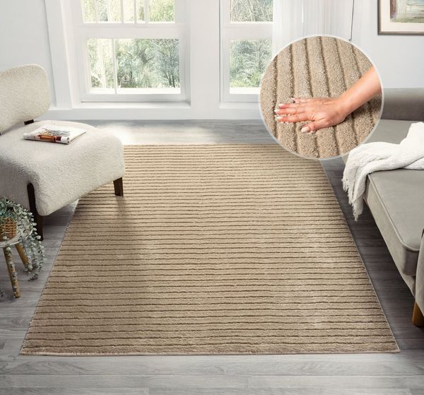 LeGer Home by Lena Gercke Teppich Selma, rechteckig, Höhe: 19 mm, Hoch-Tief-Struktur, Streifen Design, weich, Wohnzimmer, Schlafzimmer