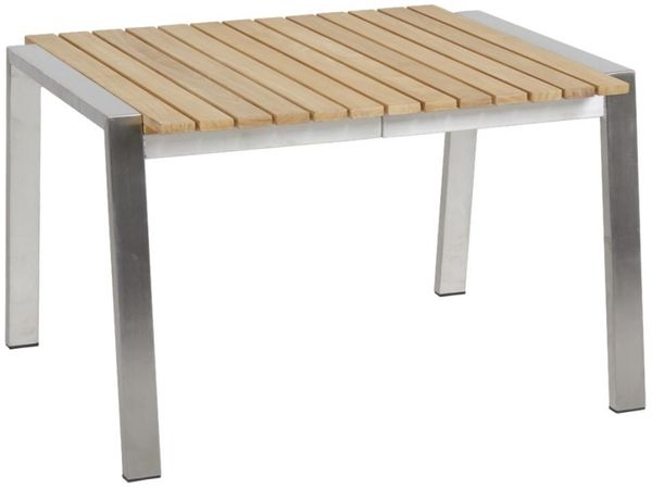 Gartenbeistelltisch Naos 60x60 cm aus Teakholz und Edelstahl, modern, natur, quadratisch, für Outdoor