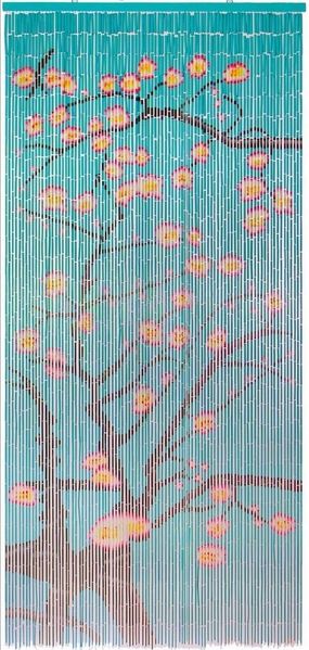 CONACORD Türvorhang Decona Blüten Dekovorhang bunt, Hakenaufhängung, halbtransparent, 90 x 200 cm, Bambus - blickdicht dank hoher Stranganzahl