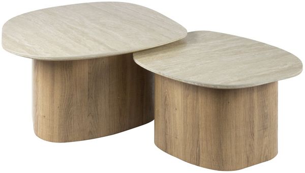 Couchtisch 2er-Set Joradis Keramik Travertin-Optik, modern viereckig, beige, mit Säulengestell