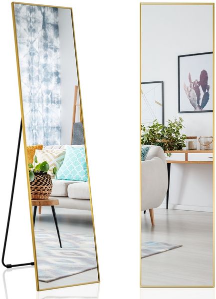 160 x 40 cm Ganzkörperspiegel 2 in 1 Standspiegel & Wandspiegel aus bruchsicherem Glas Gold