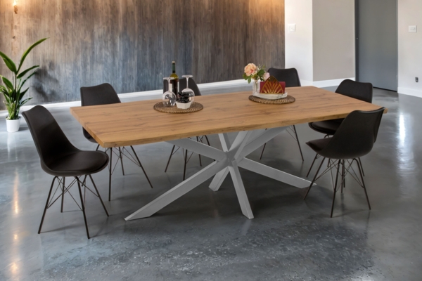 Esstisch Baumkante Holz-Optik Wildeiche 220 x 100 Spider-Gestell silber JOSY 142463956