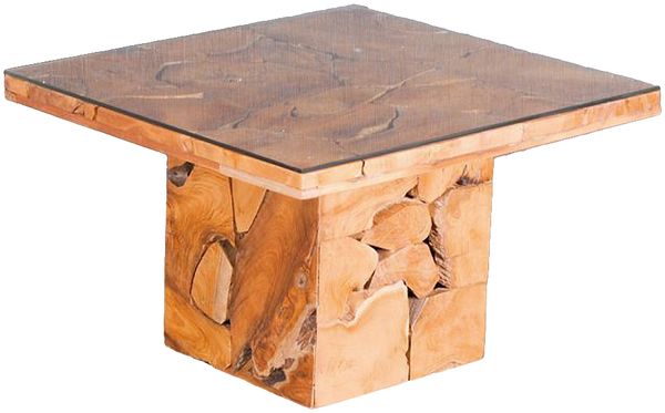 Teak Couchtisch SQUARE ca. 80x80cm inkl. Glasplatte Wohnzimmertisch Sofatisch