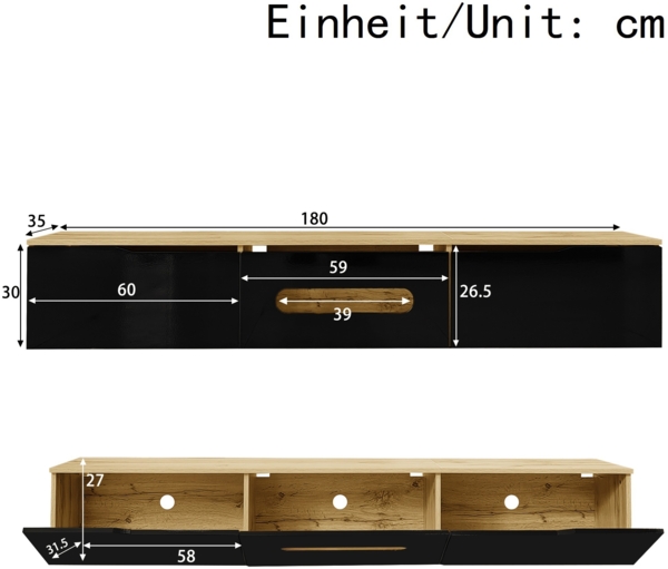 TV-Schrank 180x35x30 cm in Hochglanz Schwarz-Weiß mit 16-Farben-LED-Beleuchtung Bild 5