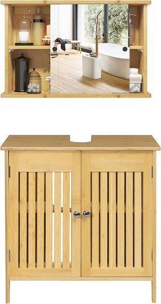 EUGAD Badmöbel-Set, (2-St), Badezimmerschrank mit Spiegelschrank Hängeschrank für Bad Bambus
