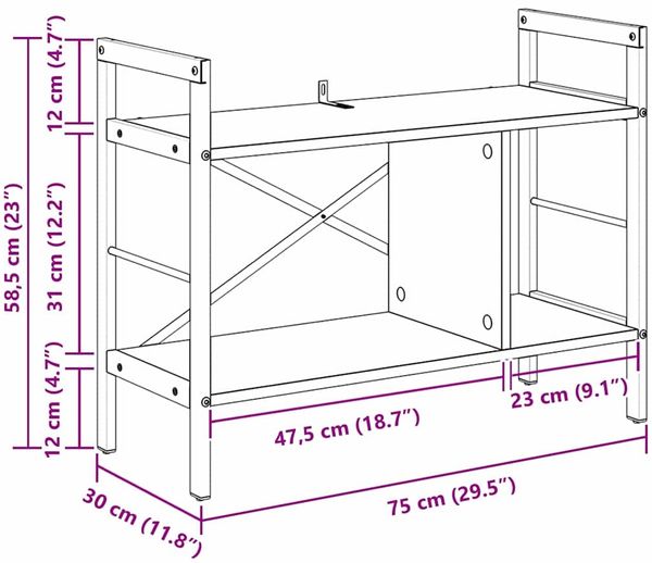 vidaXL Bücherregal Schwarz Eichen-Optik 75 x 30 x 58,5 cm 883976 Bild 12